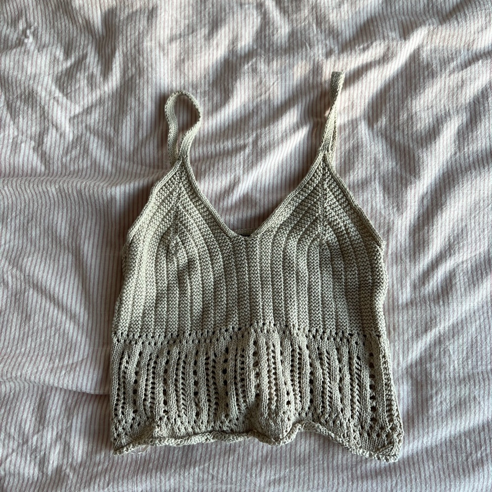 Beige crochet knit tank top